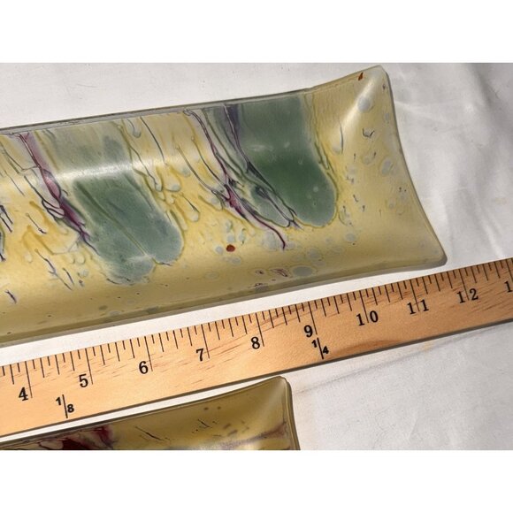 Fused Glass Platter Set With Vaseline Satin Finish sushi h'oderves tray - Picture 9 of 9